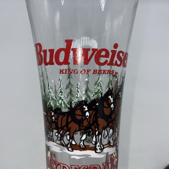 Budweiser Beer Glasses 1996 Plisner VTG Clydesdale Christmas Glass 7" Lot Of 2 - Picture 3 of 16